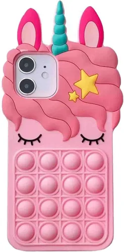 Vista 22 de Pop Case para iPhone 12/12 Pro, Funda de silicona con burbujas de gato negro afortunado de dibujos animados, brillo, estrellas, burbujas de arena