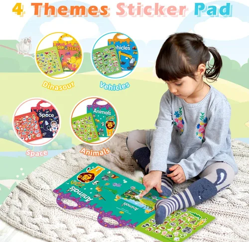 Vista 2 de Juego de 4 libros de calcomanías reutilizables para niños pequeños de 2 a 4 años, calcomanías de juguete reutilizables para niños pequeños de 1 a 3