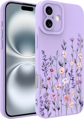 Vista 183 de Funda magnética para iPhone 13 con protector de pantalla [compatible con MagSafe], diseño de patrón floral de flores, a prueba de golpes, para Marrón