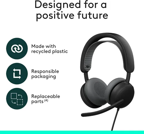 Vista 9 de Logitech Zone Wired 2 Auriculares con cancelación de ruido con híbrido Negro
