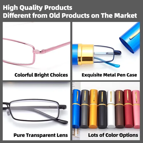 Vista 6 de Anteojos de lectura de bolsillo delgados para hombres y mujeres, lentes compactas súper transparentes, lentes con marco de metal con bisagra
