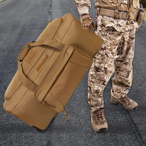 Vista 5 de Bolsa de despliegue militar con ruedas tácticas de camuflaje resistente, Coyote, L, Equipaje y equipo de viaje