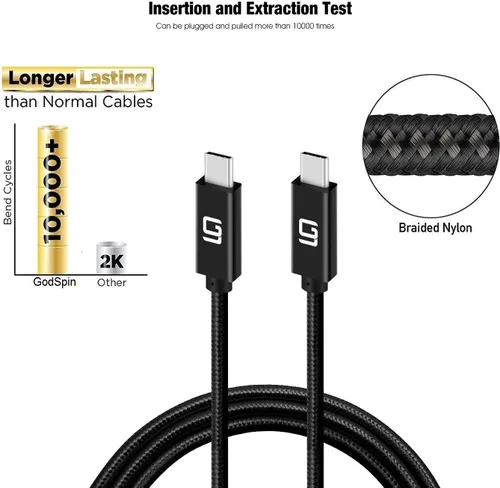 Vista 4 de Cable USB-C a USB-C (40Gbps) SuperSpeed [certificado] USB4 a USB tipo C, alimentación de 100 W (compatible con USB 3.1 y 3.2) de nailon trenzado