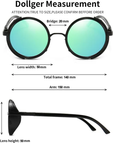 Vista 4 de Dollger Gafas de sol redondas retro vintage Steampunk con marco circular de metal