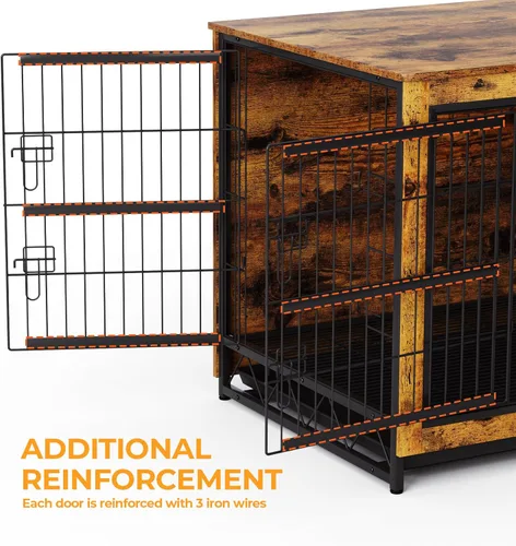 Vista 9 de TLSUNNY Muebles de jaula para perros, 44.1 pulgadas de madera para interiores con 2 puertas, jaula resistente con bandeja extraíble, mesa auxiliar