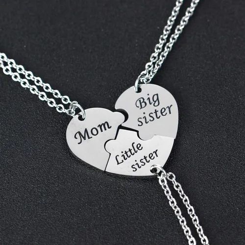 Vista 3 de YEEQIN Juego de 3 collares para mamá, hermana mayor, hermana pequeña, mamá, conjunto de collares para madre e hijas a juego con corazón Jewley, Metal