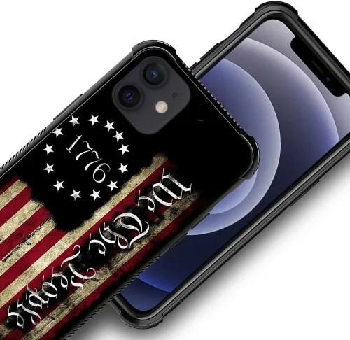 Vista 2 de Compatible con iPhone 12/12 Pro, diseño de bandera estadounidense H G66, resistente a los arañazos y golpes, funda protectora de TPU resistente