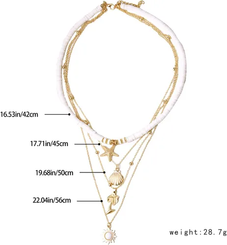 Vista 3 de Collares largos para mujer, collares bohemios en capas, collar de concha marina de vieira dorada (multicolor, talla única)