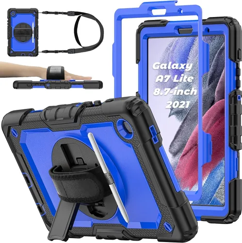 Vista 11 de Funda para tablet Samsung Galaxy Tab A7 Lite de 8,7 pulgadas, color negro Protective with Screen Protector, Rotate Stand, Hand Strap & Pen Holder