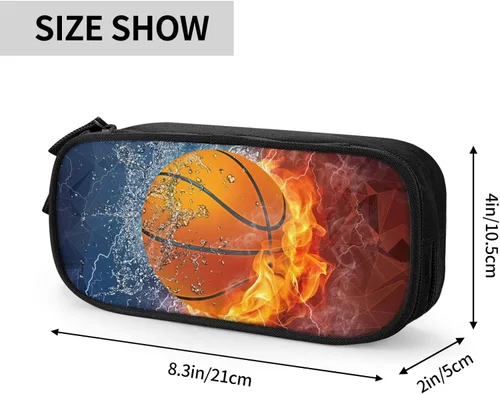 Vista 3 de Estuche para lápices de baloncesto para niños y niñas, estuche negro fresco de alta capacidad con cremalleras, caja de lápices deportiva