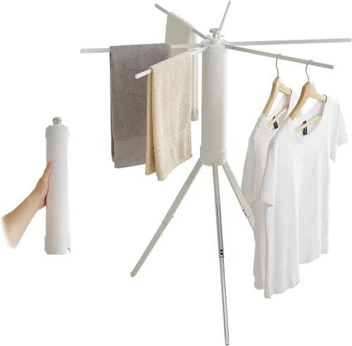 Vista 18 de JOOM Estante de secado de ropa de 4 patas, perchero portátil y plegable que ahorra espacio, estante de secado de ropa para ropa, 4 varillas, 16