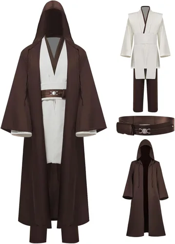Vista 7 de Tunic Hooded Robe Knight Costume Outfits for Mens Three Versions Negro juego completo