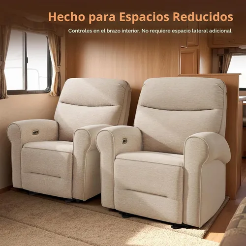 Vista 7 de MCombo Silla Reclinable Eléctrica Compacta que se Pega a la Pared para Espacios Pequeños, Puertos USB-A/C Duales, Sillón Reclinable de Brazos Curvos