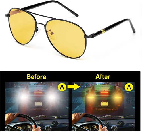 Vista 2 de SODQW Gafas polarizadas de visión nocturna gafas clásicas de conducción nocturna marco de metal piloto para hombres y mujeres de conducción nocturna