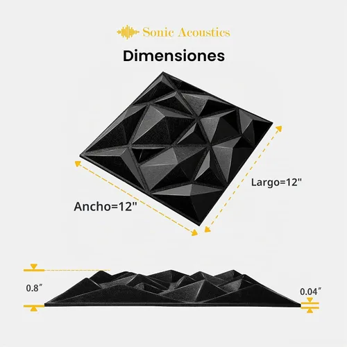 Vista 4 de Sonic Acoustics - Paquete de 12 paneles de absorción acústica de 12 x 12 x 0,4 pulgadas, aislamiento de insonorización único en 3D, utilizado