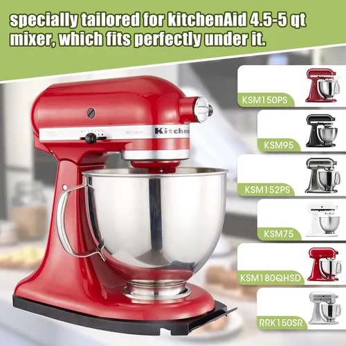 Vista 4 de Bandeja deslizante para mezclador para Kitchenaid 4.5-5 Qt con cabeza inclinada - Bandeja rodante de metal para encimera de cocina, deslizador