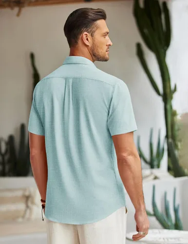 Vista 3 de COOFANDY Mens Linen Shirts Beach Casual Button Down Short Sleeve Shirt Summer