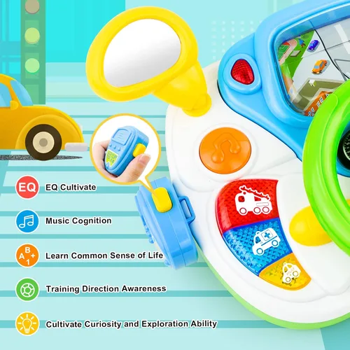 Vista 2 de Love&Mini Juguetes de volante para niñas y niños, juguetes de automóvil para bebés con luz y música, juguete educativo de aprendizaje de simulación
