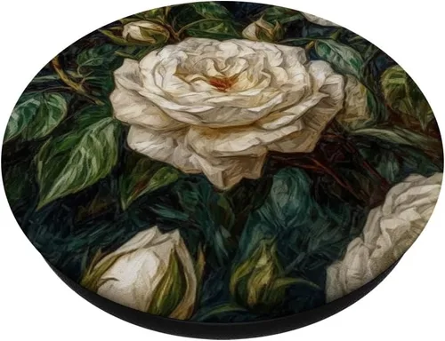 Vista 2 de Van Gogh Art - PopSockets con diseño de flores blancas y rosas blancas
