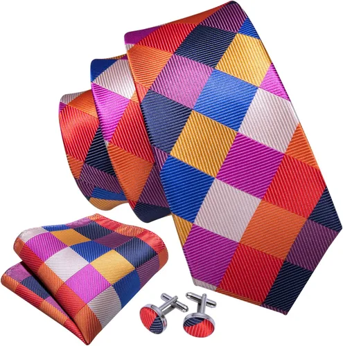 Vista 29 de Barry.Wang Corbatas de seda para hombre, diseño de lunares, gemelos cuadrados de bolsillo, gemelos para negocios, boda