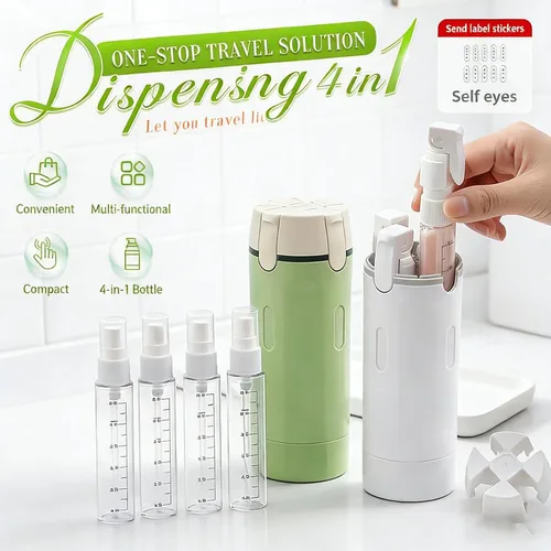 Vista 6 de Dispensador de viaje 4 en 1, botellas de viaje portátiles de 1.0 fl oz para artículos de tocador, a prueba de fugas, recipientes de tamaño de viaje