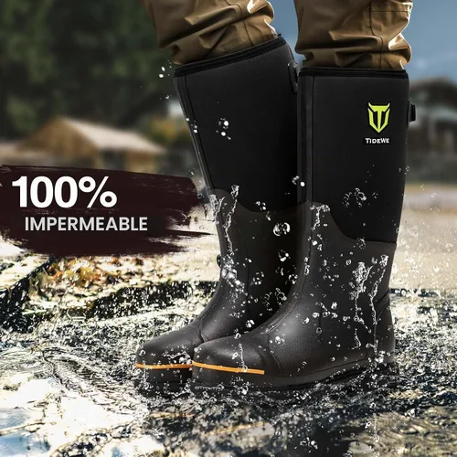 Vista 3 de TIDEWE Botas de trabajo de goma para hombres, puntera y vástago de acero Negro