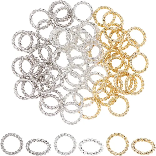 Vista 7 de PH PandaHall 60 anillos de salto de oro de 24 quilates, 3 colores de 0.236 pulgadas de latón, anillos de salto trenzados de calibre 18, anillos