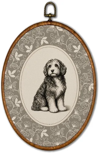 Vista 15 de KSDUT Arte de pared ovalado de perro pastor australiano floral retro de 8.6