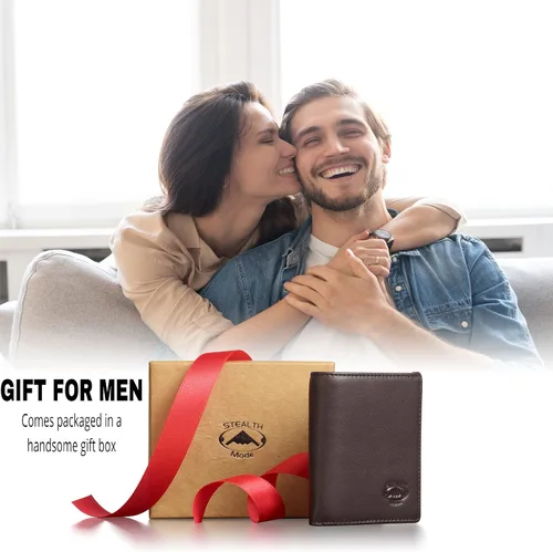 Vista 57 de Stealth Mode Cartera de cuero triple RFID para hombres con soporte de identificación abatible (negro)