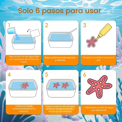Vista 6 de Timetome Kit de Juguete Elfo de Agua Mágico para Niños – 20 Geles (11 Normales + 6 Brillantes + 3 con Purpurina) y 10 Moldes Fabricante de Squishy