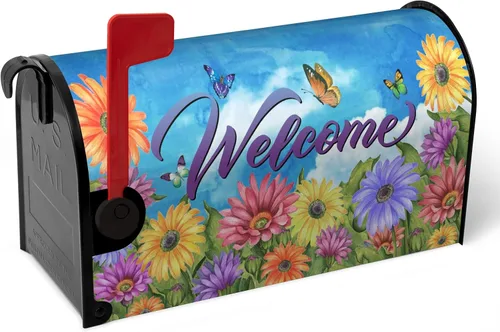 Vista 82 de Funda magnética para buzón patriótico de verano del 4 de julio, cubierta para buzón de bandera de Estados Unidos, diseño floral, Día