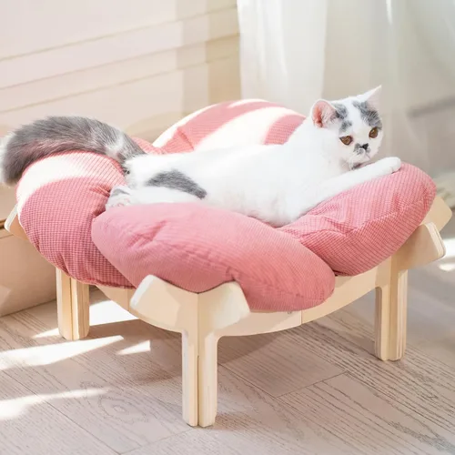 Vista 12 de CHEERHOME PETS Cama Elevada para Gatos de Madera con Cojín Sofá Mullido para Mascotas Sofá para Gatos de Interior Silla de Salón Elevada