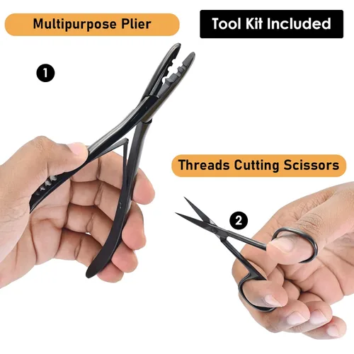 Vista 7 de El kit de herramientas de extensión de cabello incluye 2 alicates de prensado de microeslabones con microperlas, 12 clips de seccionamiento