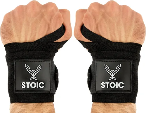 Vista 11 de Stoic Muñequeras para levantamiento de pesas, levantamiento de pesas, entrenamiento cruzado, culturismo con bucle para el pulgar. para entrenamiento