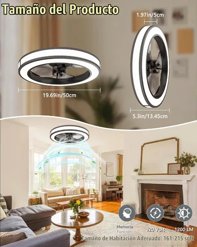 Vista 2 de Ventiladores de techo con luces y control remoto, ventilador de techo de perfil bajo de 20 pulgadas con aplicación Tuya y control de voz