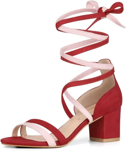 Vista 13 de Allegra K Sandalias con cordones y tacón de bloque de color con punta Beige