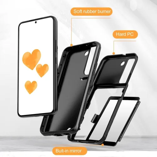 Vista 3 de Funda para Samsung Galaxy S25, Soporte De Tarjeta Kickstand Espejo Incorporado Protección Resistente A Prueba De Golpes Para Samsung Galaxy S25 6.2