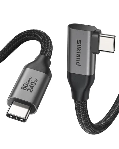 Vista 11 de Silkland Cable USB 4 de ángulo recto de 80Gbps para Thunderbolt 5, 1FT, ancho de banda de 120Gbps para 16K/Doble 8K, 240W, cable de video USB C