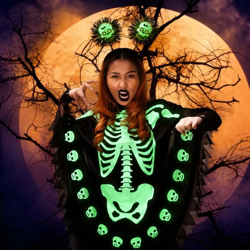 Vista 5 de Newcotte 2 piezas de disfraz de esqueleto de Halloween para mujer