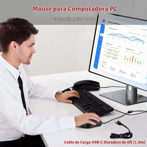 Vista 4 de E-YOOSO Ratón versátil inalámbrico Bluetooth Premium,8000 DPI,6 RGB