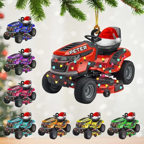 Vista 11 de Adornos de Navidad personalizados para cortacésped 2024, adorno de cortacésped con nombre personalizado con luces de Navidad, adornos de cortacésped