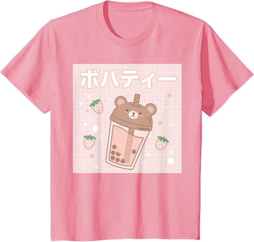 Vista 51 de Camiseta estética Kawaii con diseño de oso lindo y té con leche burbuja, talla S Blanco