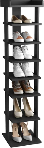 Vista 18 de HOMEFORT Zapatero vertical de 10 niveles, torre de zapatos de esquina, organizador de zapatos delgado con dos ganchos para colgar, soporte