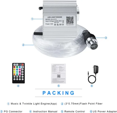 Vista 8 de AKEPO Luces sensoriales de fibra óptica para sala sensorial de autismo para niños, 10 W RGBW parpadeo+respuesta musical+control de aplicación
