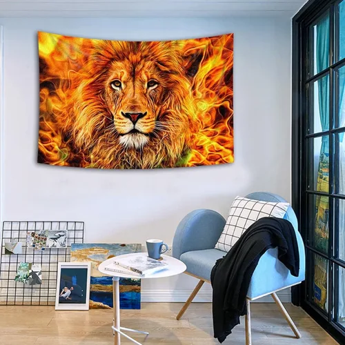 Vista 4 de Rasta Lion of Judah - Tapiz con cabeza de llama, 60 x 40 pulgadas, para colgar en la pared, decoración del hogar Burning Flame Rasta Lion of Judah