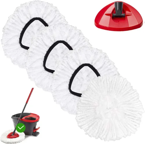 Vista 8 de FOOKCIAN Juego de Repuesto para Trapeador Giratorio - 4 Cabezales de Microfibra, Base, Mango de 30-58'' Compatible con OCedar EasyWring - Blanco