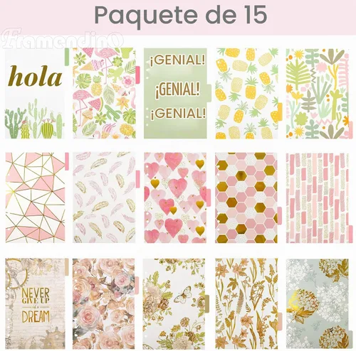 Vista 7 de Framendino, Paquete de 15 separadores de índice de carpeta, tamaño A5, tarjeta de indexación de papel insertable para cuadernos de 6 anillas, 3