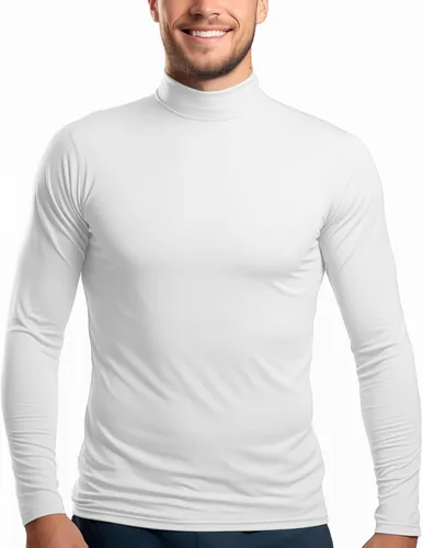 Vista 5 de Camisas de cuello alto falso para hombre, manga larga, ajuste delgado, cuello alto, básico, suéter térmico de capa base