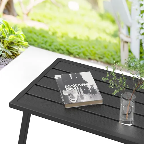 Vista 6 de C-Hopetree Mesa auxiliar de centro de metal pequeña para patio exterior, rectangular, color negro