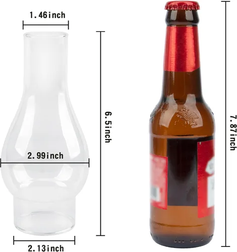 Vista 2 de Chimenea pequeña para lámpara de aceite, pantalla de vidrio transparente de 6.5 pulgadas de largo para reemplazo de lámpara de queroseno de base